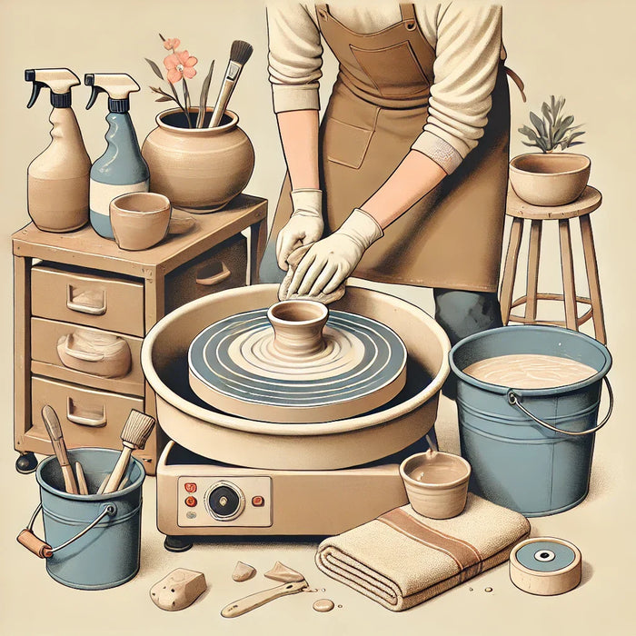 cleaning a pottery wheel