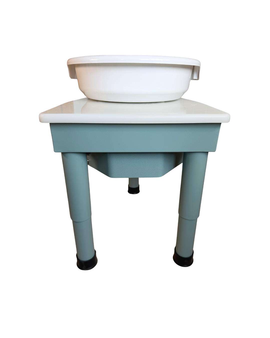 Rear view of the Kiln Crafts Daisy pottery wheel on a white background