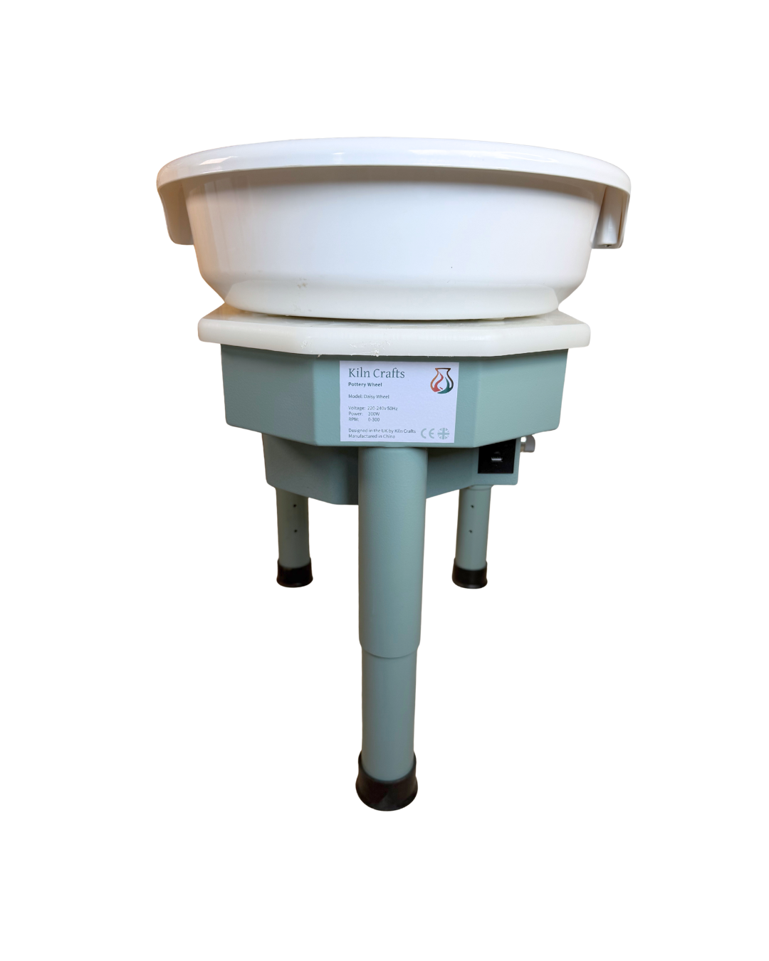 Rating plate on the Kiln Crafts Daisy pottery wheel: 300W, 0-300 RPM, 220-240V