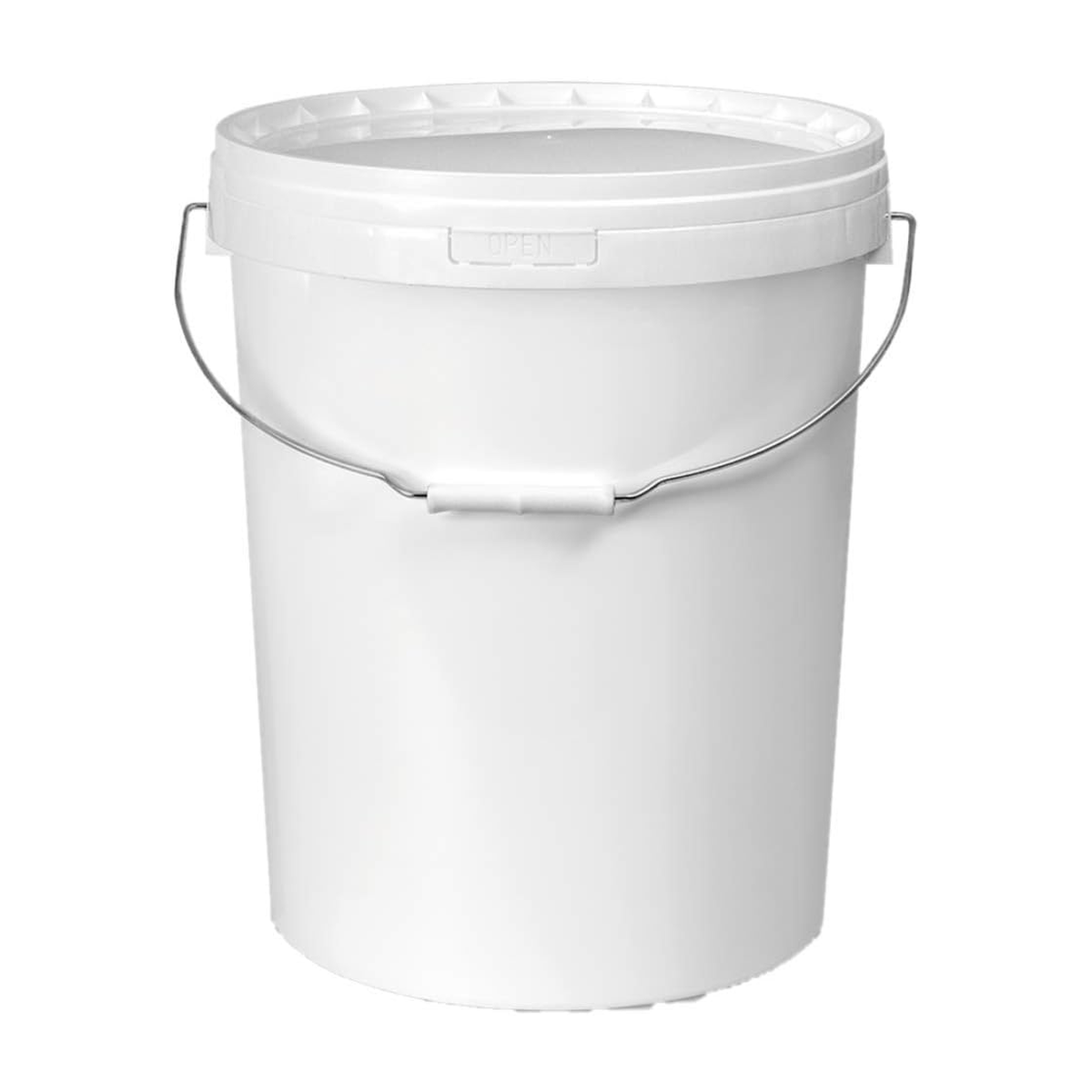 Included 20-litre white plastic bucket with sealing lid and metal handle for collecting clay scrap